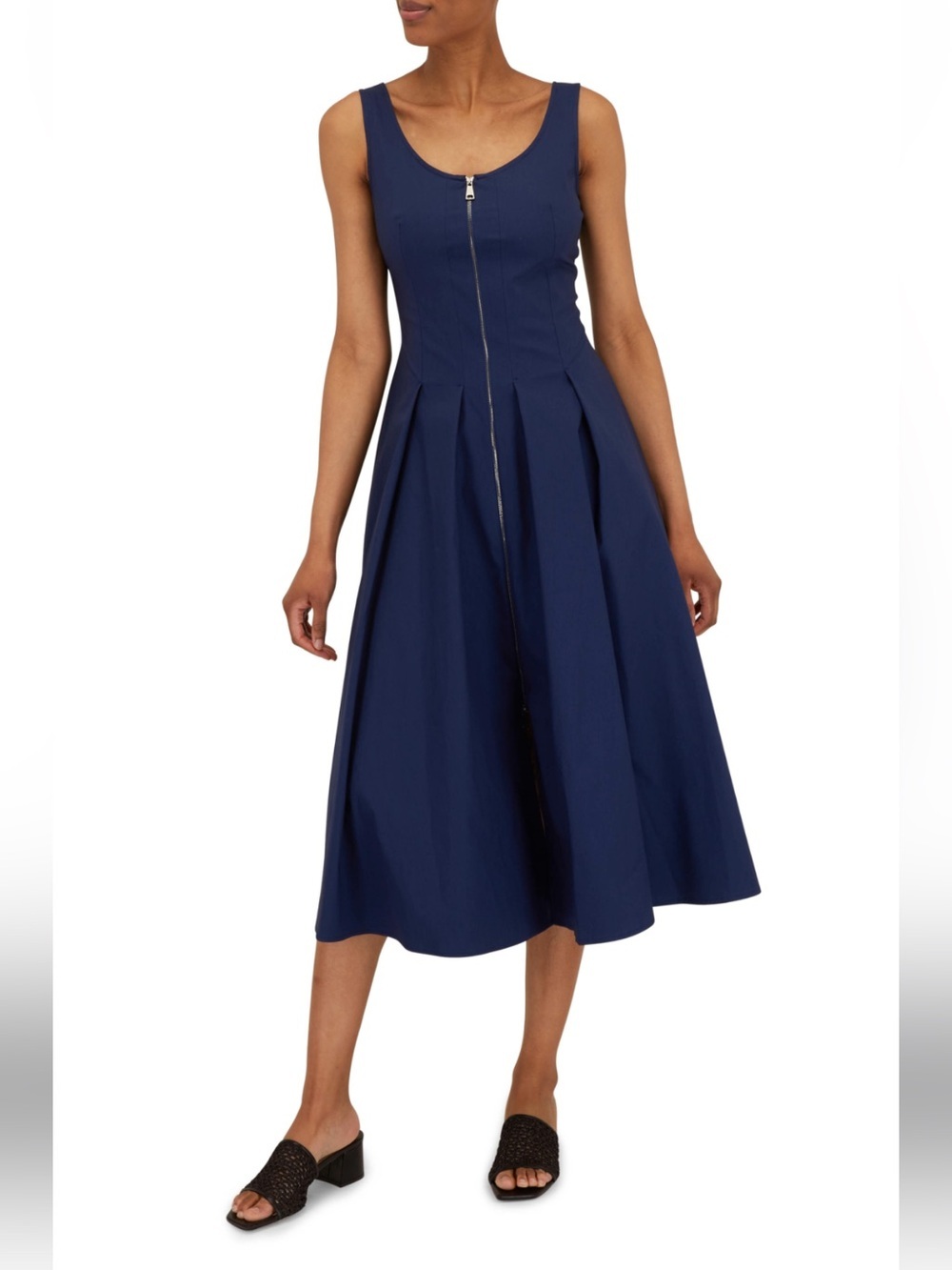 ANTONELLI  Firenze Navy Blue Front Zip Sleeveless Dress Size 44 (US Size 8)
